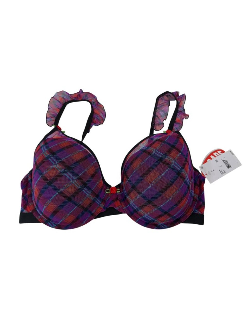 Parade Women Silky Mesh Plaid Push-Up Bra SZ L Flutter T-Shirt Straps
